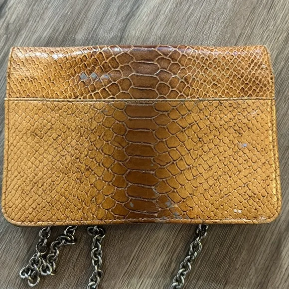 Henri bendel tan snake print embossed leather crossbody shoulder bag with bow